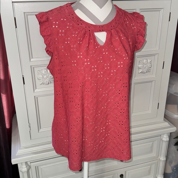 Perception Concept Tops - Mauve Top with Short Ruffled Sleeves by Perception Concept Size Large